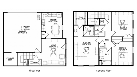 Floor plan for 3 beds, 2.5 baths, 1396 sqft